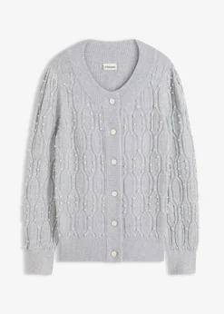bonprix Bekleidung·Umstandsmode|Pullover & Strickjacken^Strickjacke hellgrau meliert