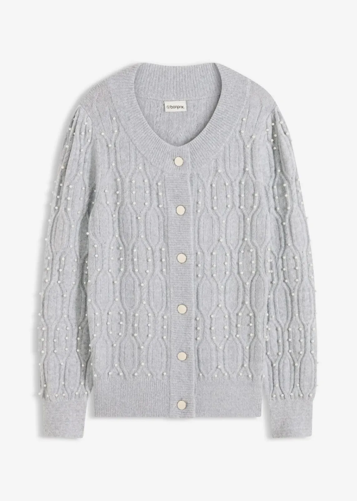 bonprix Bekleidung·Umstandsmode|Pullover & Strickjacken^Strickjacke hellgrau meliert