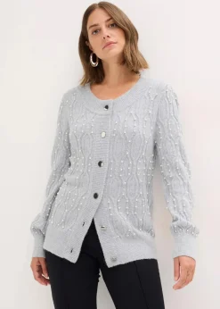 bonprix Bekleidung·Umstandsmode|Pullover & Strickjacken^Strickjacke hellgrau meliert
