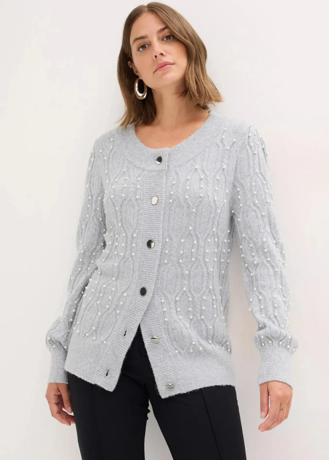 bonprix Bekleidung·Umstandsmode|Pullover & Strickjacken^Strickjacke hellgrau meliert