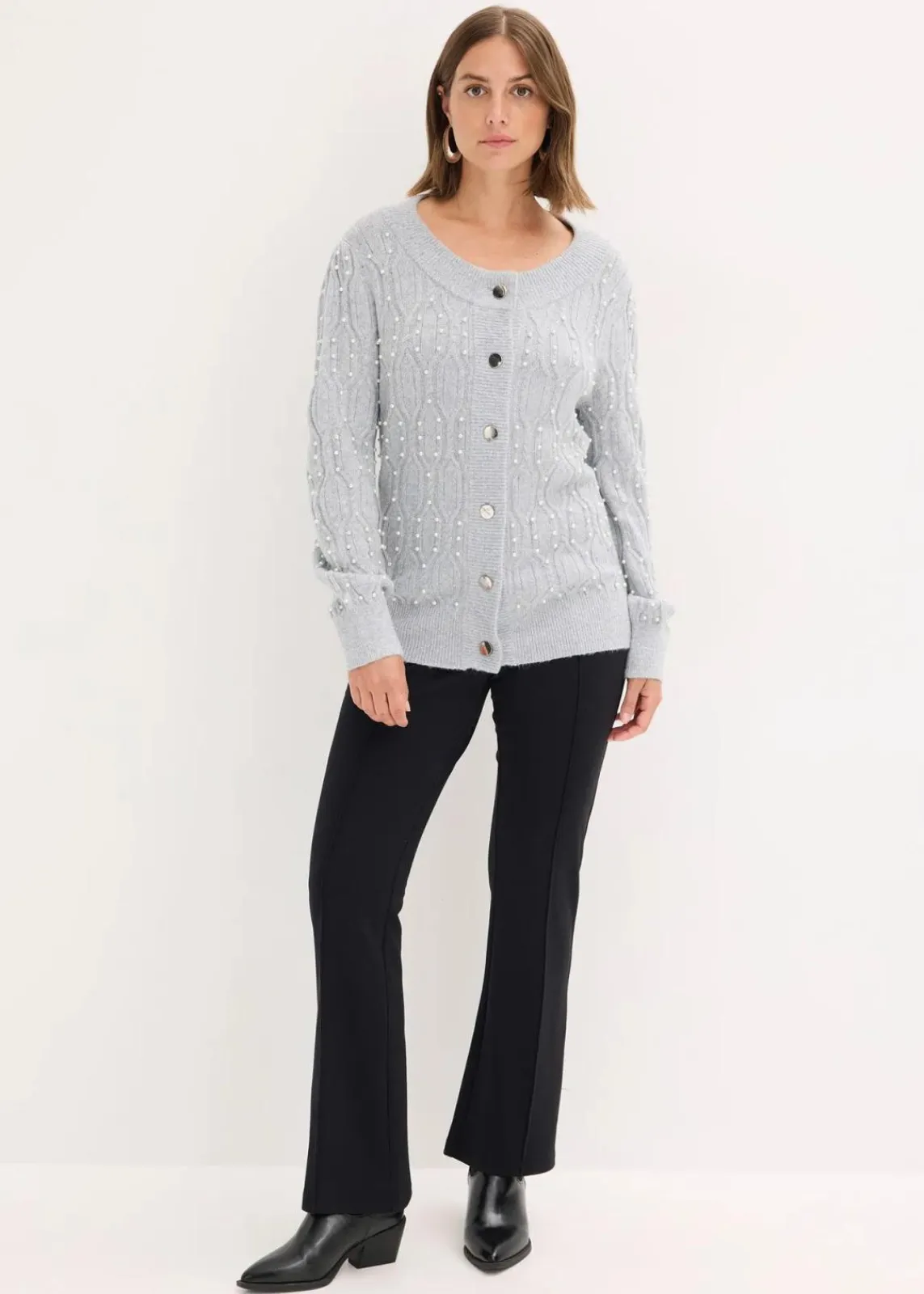 bonprix Bekleidung·Umstandsmode|Pullover & Strickjacken^Strickjacke hellgrau meliert