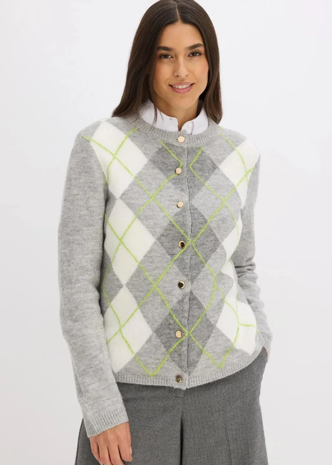 bonprix Pullover & Strickjacken|Strickmode^Strickjacke hellgrau meliert/cremeweiß