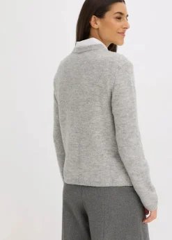 bonprix Pullover & Strickjacken|Strickmode^Strickjacke hellgrau meliert/cremeweiß