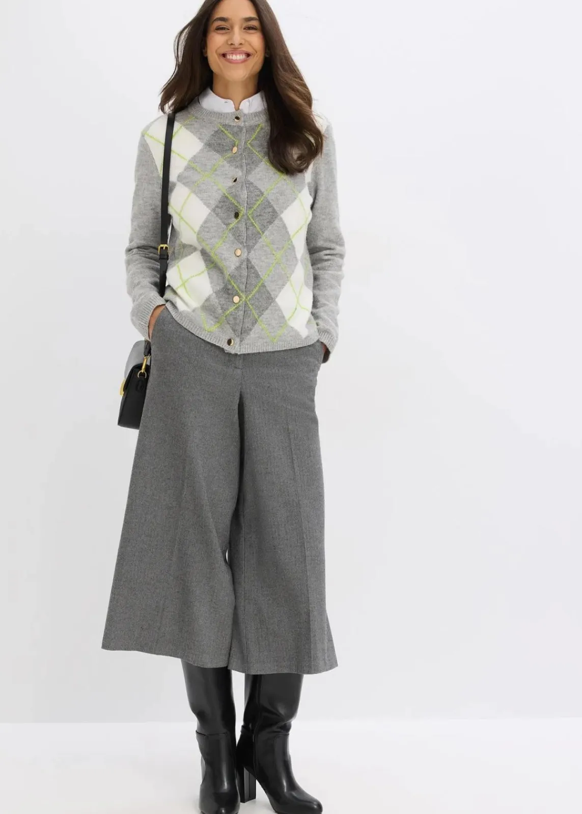 bonprix Pullover & Strickjacken|Strickmode^Strickjacke hellgrau meliert/cremeweiß