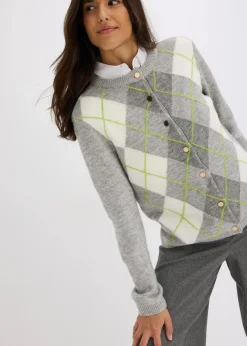bonprix Pullover & Strickjacken|Strickmode^Strickjacke hellgrau meliert/cremeweiß