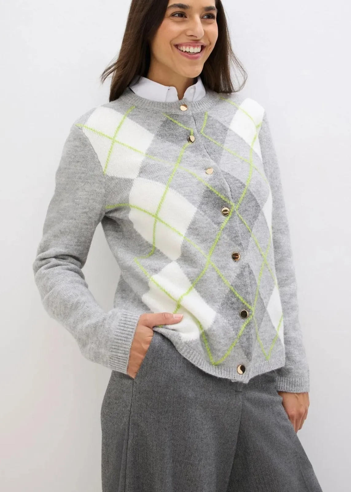 bonprix Pullover & Strickjacken|Strickmode^Strickjacke hellgrau meliert/cremeweiß