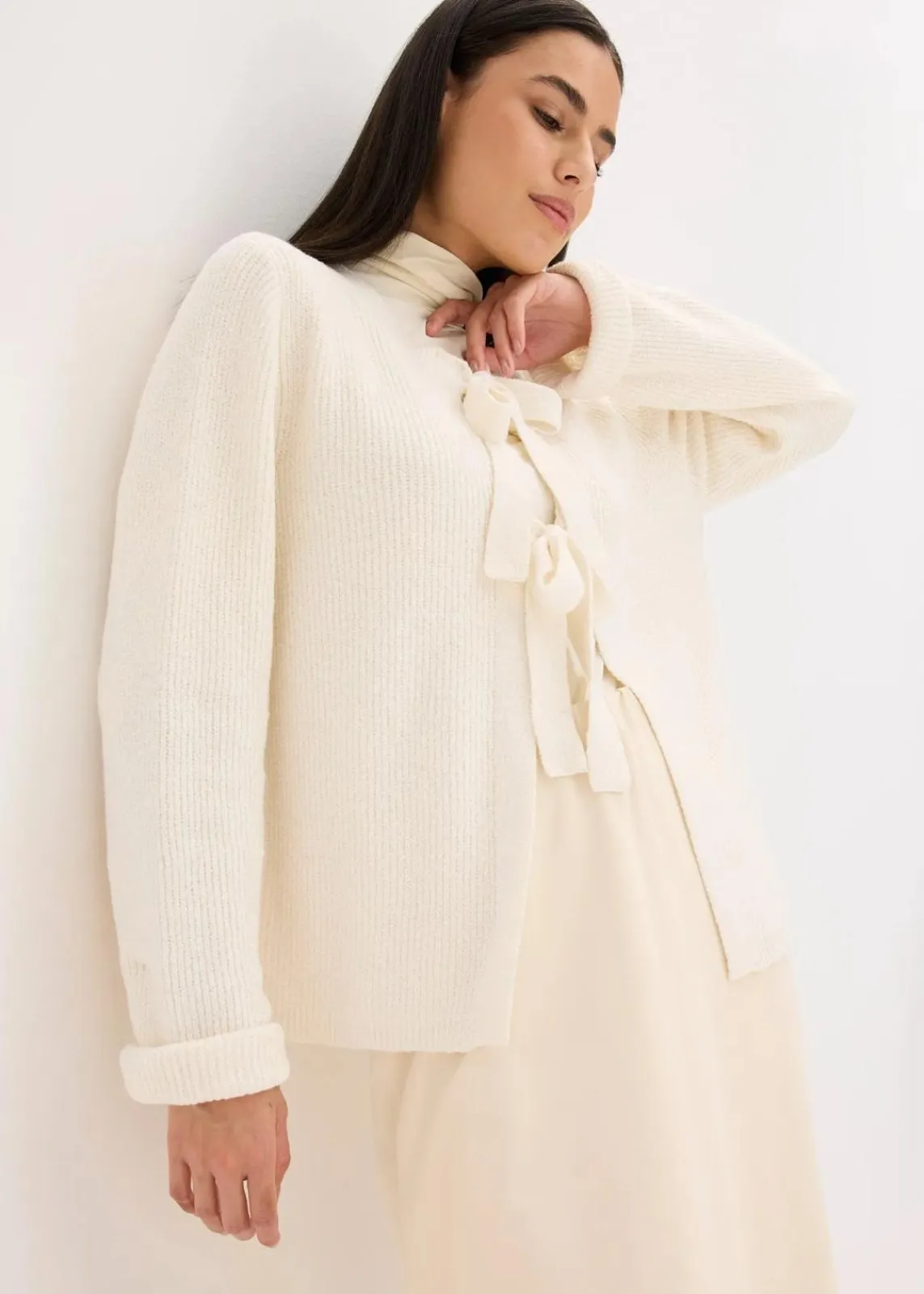 bonprix Pullover & Strickjacken|Strickmode^Strickjacke aus Baumwoll-Mix wollweiß