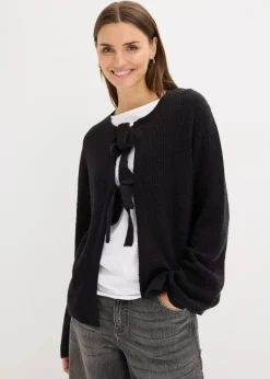 bonprix Strickmode|Pullover & Strickjacken^Strickjacke aus Baumwoll-Mix schwarz