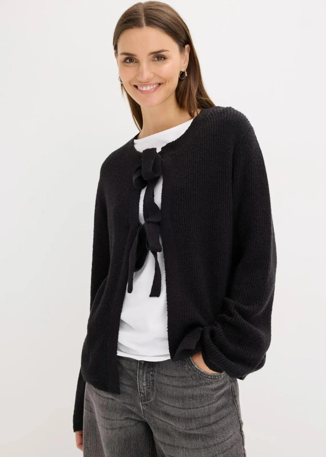 bonprix Strickmode|Pullover & Strickjacken^Strickjacke aus Baumwoll-Mix schwarz