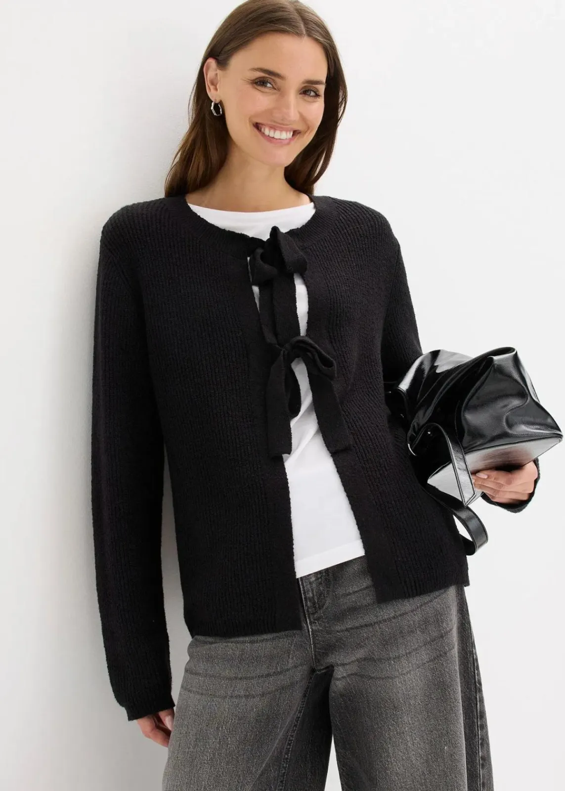 bonprix Strickmode|Pullover & Strickjacken^Strickjacke aus Baumwoll-Mix schwarz