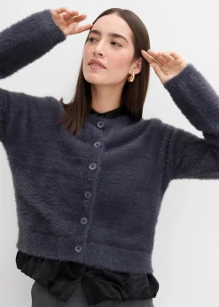 bonprix Bekleidung·Umstandsmode|Bekleidung·Jeans^Strickjacke aus Federgarn-Viskose-Mix anthrazit meliert