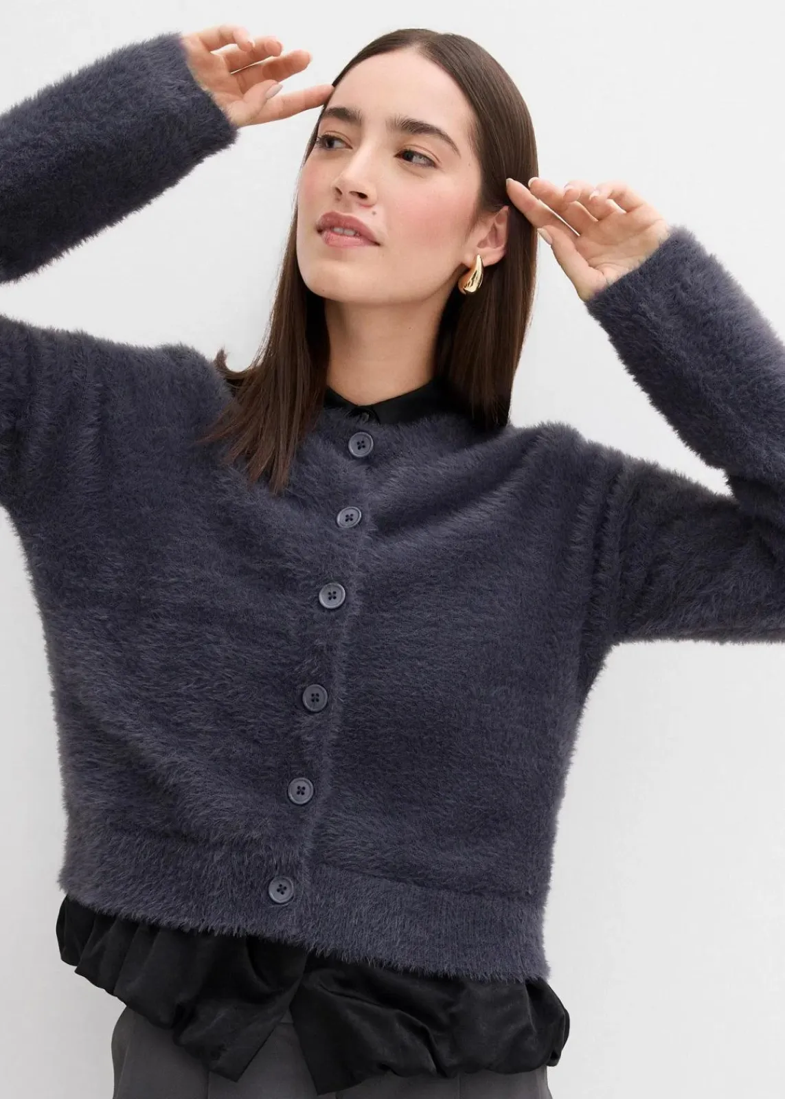 bonprix Bekleidung·Umstandsmode|Bekleidung·Jeans^Strickjacke aus Federgarn-Viskose-Mix anthrazit meliert