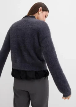 bonprix Bekleidung·Umstandsmode|Bekleidung·Jeans^Strickjacke aus Federgarn-Viskose-Mix anthrazit meliert