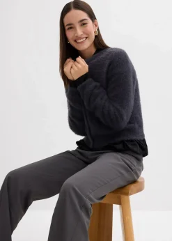 bonprix Bekleidung·Umstandsmode|Bekleidung·Jeans^Strickjacke aus Federgarn-Viskose-Mix anthrazit meliert