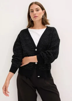 bonprix Bekleidung·Umstandsmode|Bekleidung·Jeans^Strickjacke aus fließendem Viskose-Mix schwarz/silber meliert