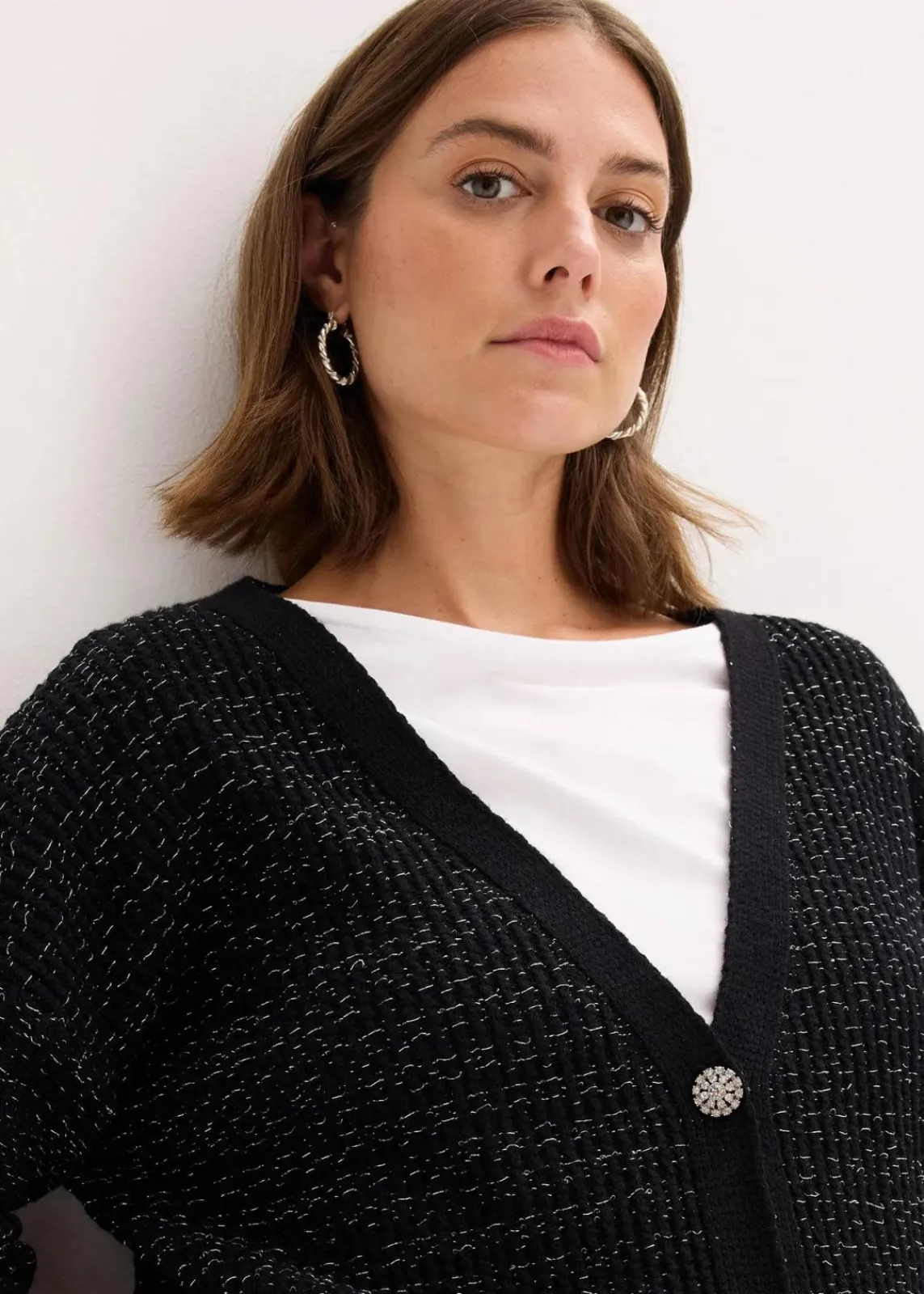 bonprix Bekleidung·Umstandsmode|Bekleidung·Jeans^Strickjacke aus fließendem Viskose-Mix schwarz/silber meliert