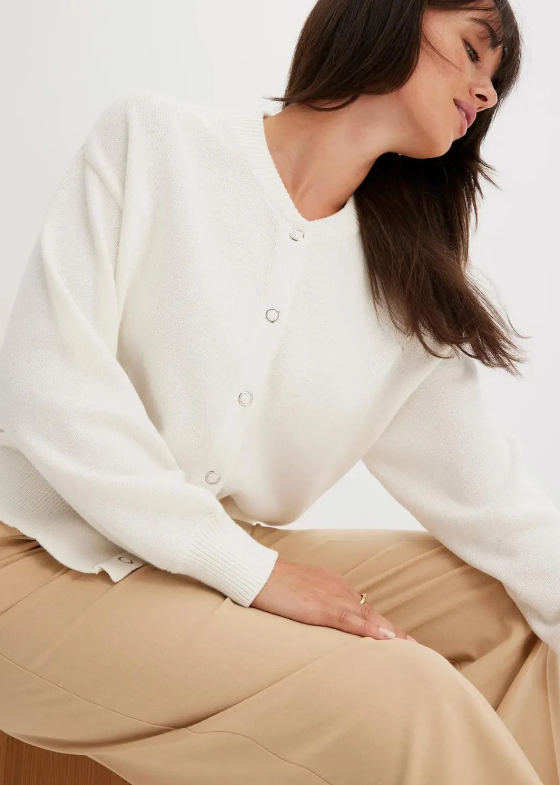 bonprix Bekleidung·Umstandsmode|Pullover & Strickjacken^Strickjacke aus reiner Baumwolle wollweiß