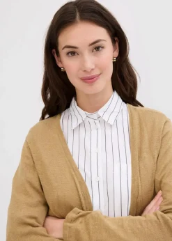 bonprix Bekleidung·Umstandsmode|Pullover & Strickjacken^Strickjacke aus reiner leichter Baumwoll-Slub Qualität khakibraun