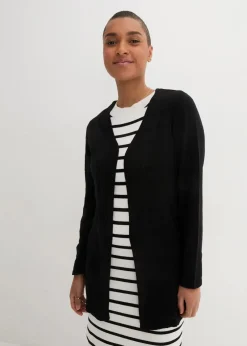 bonprix Pullover & Strickjacken|Basics^Strickjacke aus reiner leichter Baumwoll-Slub Qualität schwarz