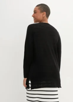 bonprix Pullover & Strickjacken|Basics^Strickjacke aus reiner leichter Baumwoll-Slub Qualität schwarz