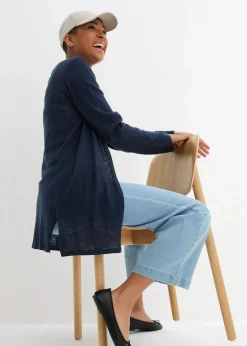 bonprix Bekleidung·Umstandsmode|Pullover & Strickjacken^Strickjacke aus reiner leichter Baumwoll-Slub Qualität dunkelblau