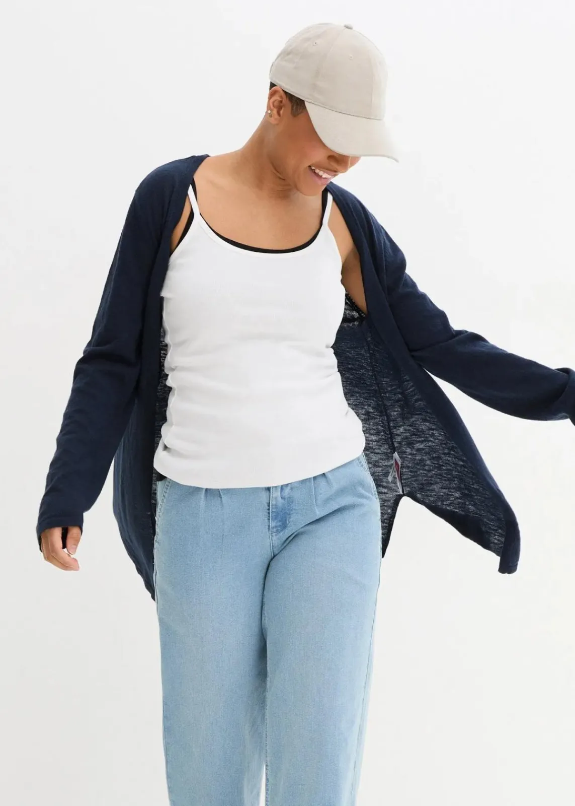 bonprix Bekleidung·Umstandsmode|Pullover & Strickjacken^Strickjacke aus reiner leichter Baumwoll-Slub Qualität dunkelblau