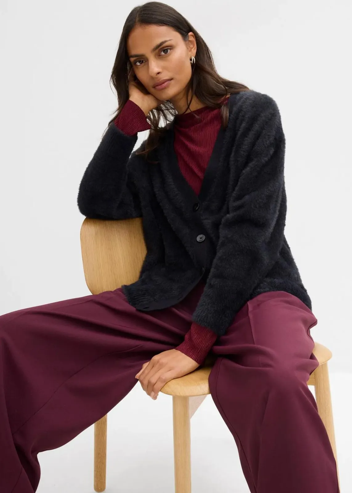 bonprix Pullover & Strickjacken|Strickmode^Strickjacke aus Viskose-Mix schwarz