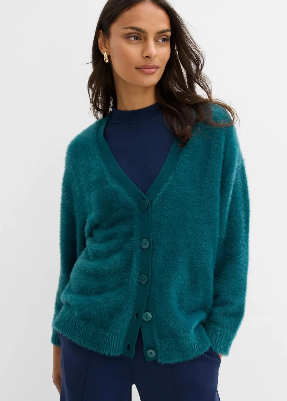 bonprix Bekleidung·Umstandsmode|Bekleidung·Jeans^Strickjacke aus Viskose-Mix petrolgrün