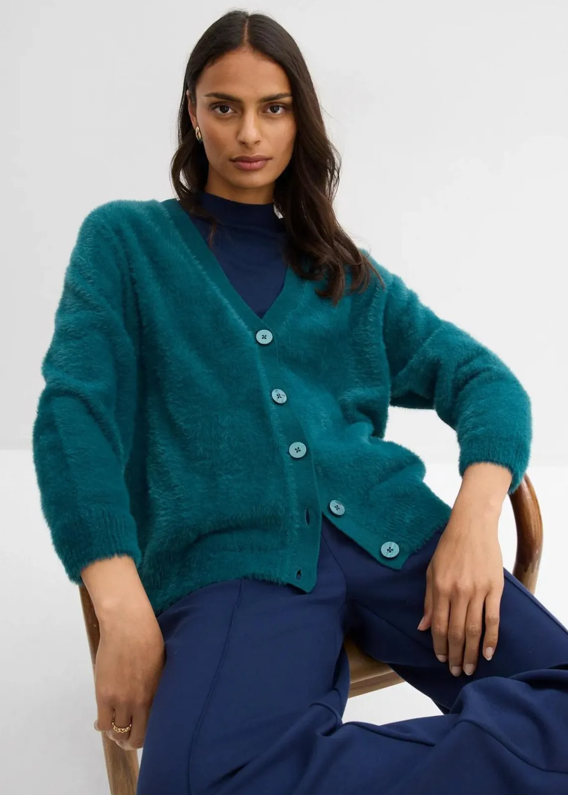 bonprix Bekleidung·Umstandsmode|Bekleidung·Jeans^Strickjacke aus Viskose-Mix petrolgrün