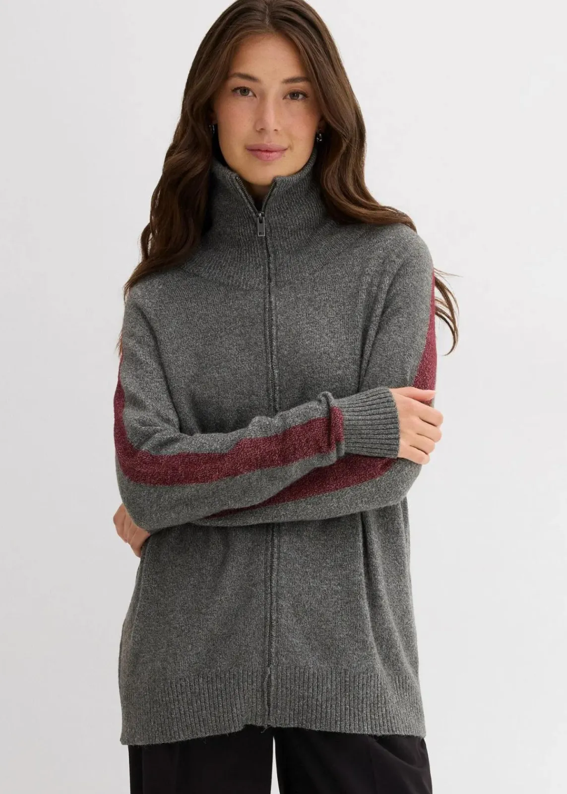 bonprix Strickmode|Pullover & Strickjacken^Strickjacke aus weichem Woll-Mix dunkelgrau meliert