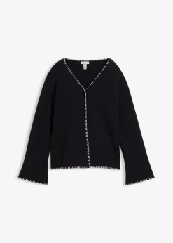 bonprix Bekleidung·Umstandsmode|Bekleidung·Jeans^Strickjacke aus Wollmix mit Kontrastdetails schwarz/weiß