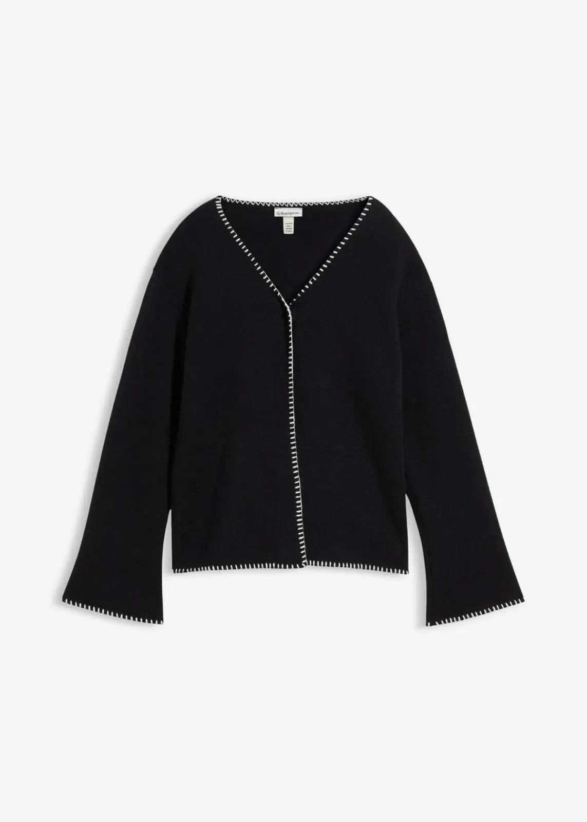 bonprix Bekleidung·Umstandsmode|Bekleidung·Jeans^Strickjacke aus Wollmix mit Kontrastdetails schwarz/weiß