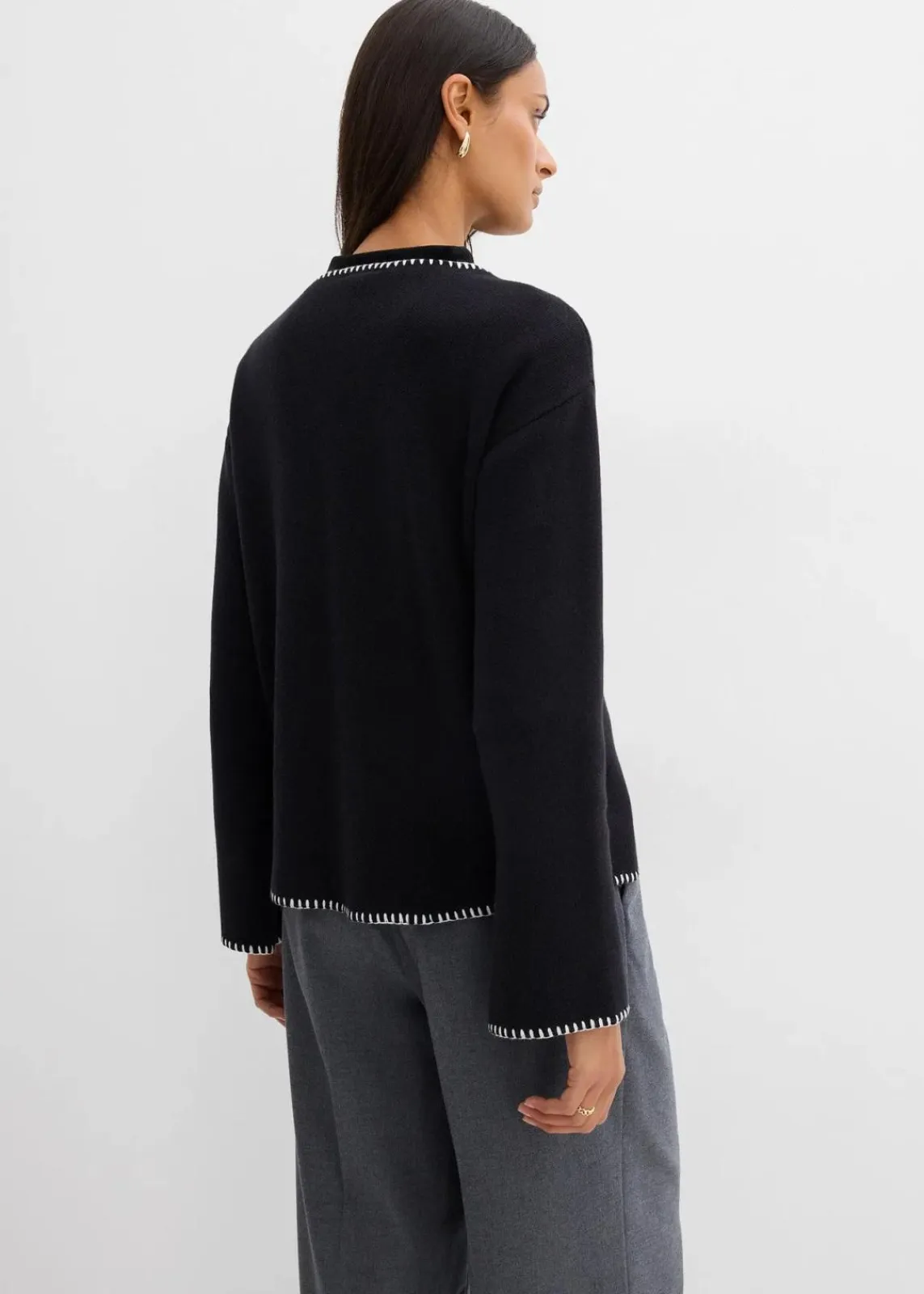 bonprix Bekleidung·Umstandsmode|Bekleidung·Jeans^Strickjacke aus Wollmix mit Kontrastdetails schwarz/weiß