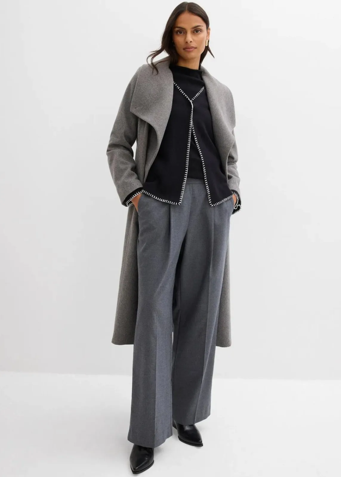bonprix Bekleidung·Umstandsmode|Bekleidung·Jeans^Strickjacke aus Wollmix mit Kontrastdetails schwarz/weiß