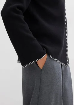 bonprix Bekleidung·Umstandsmode|Bekleidung·Jeans^Strickjacke aus Wollmix mit Kontrastdetails schwarz/weiß