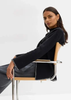 bonprix Bekleidung·Umstandsmode|Bekleidung·Jeans^Strickjacke aus Wollmix mit Kontrastdetails schwarz/weiß