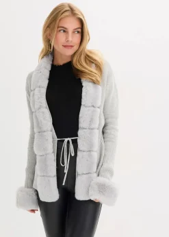 bonprix Bekleidung·Umstandsmode|Bekleidung·Jeans^Strickjacke mit abnehmbarem Fellimitat hellgrau