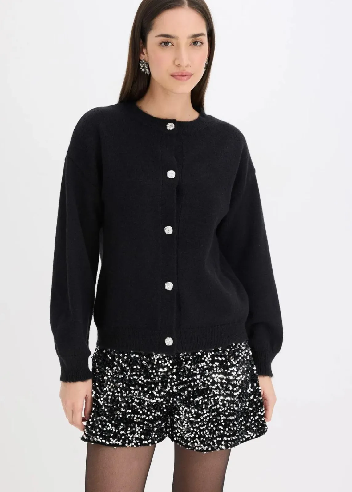 bonprix Bekleidung·Umstandsmode|Bekleidung·Jeans^Strickjacke mit dekorativen Knöpfen schwarz