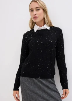 bonprix Bekleidung·Umstandsmode|Strickmode^Strickjacke mit Glitzersteinchen schwarz