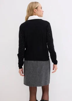bonprix Bekleidung·Umstandsmode|Strickmode^Strickjacke mit Glitzersteinchen schwarz