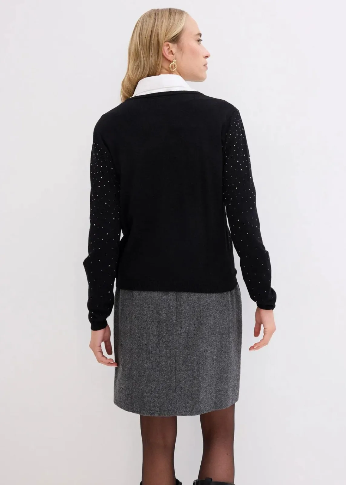 bonprix Bekleidung·Umstandsmode|Strickmode^Strickjacke mit Glitzersteinchen schwarz