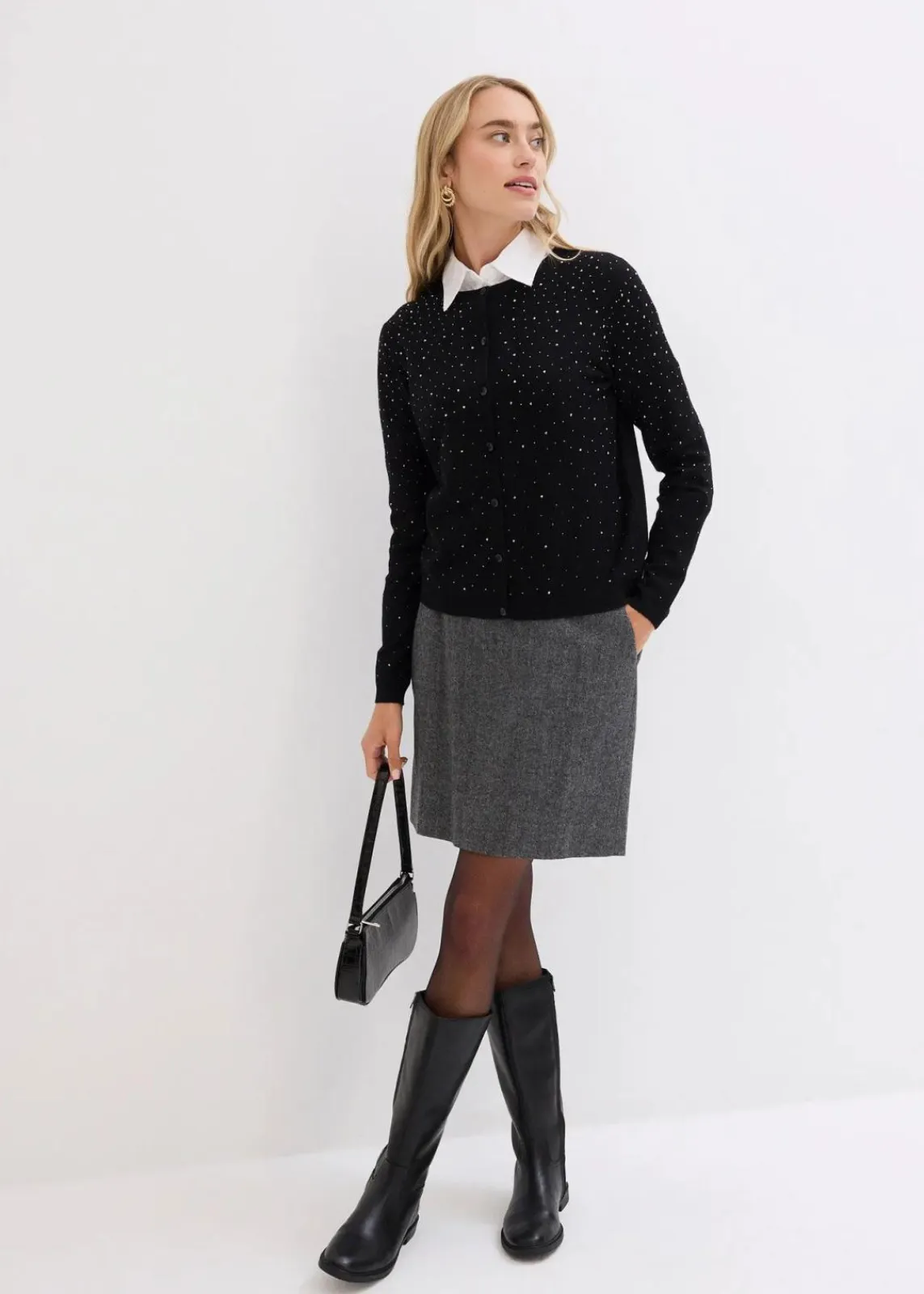 bonprix Bekleidung·Umstandsmode|Strickmode^Strickjacke mit Glitzersteinchen schwarz