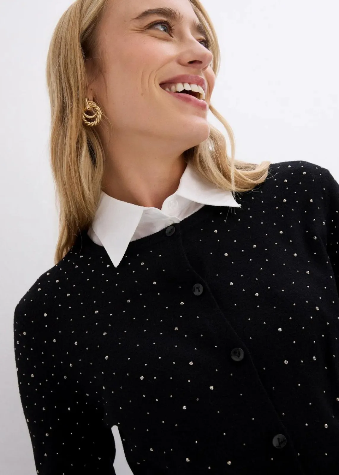 bonprix Bekleidung·Umstandsmode|Strickmode^Strickjacke mit Glitzersteinchen schwarz