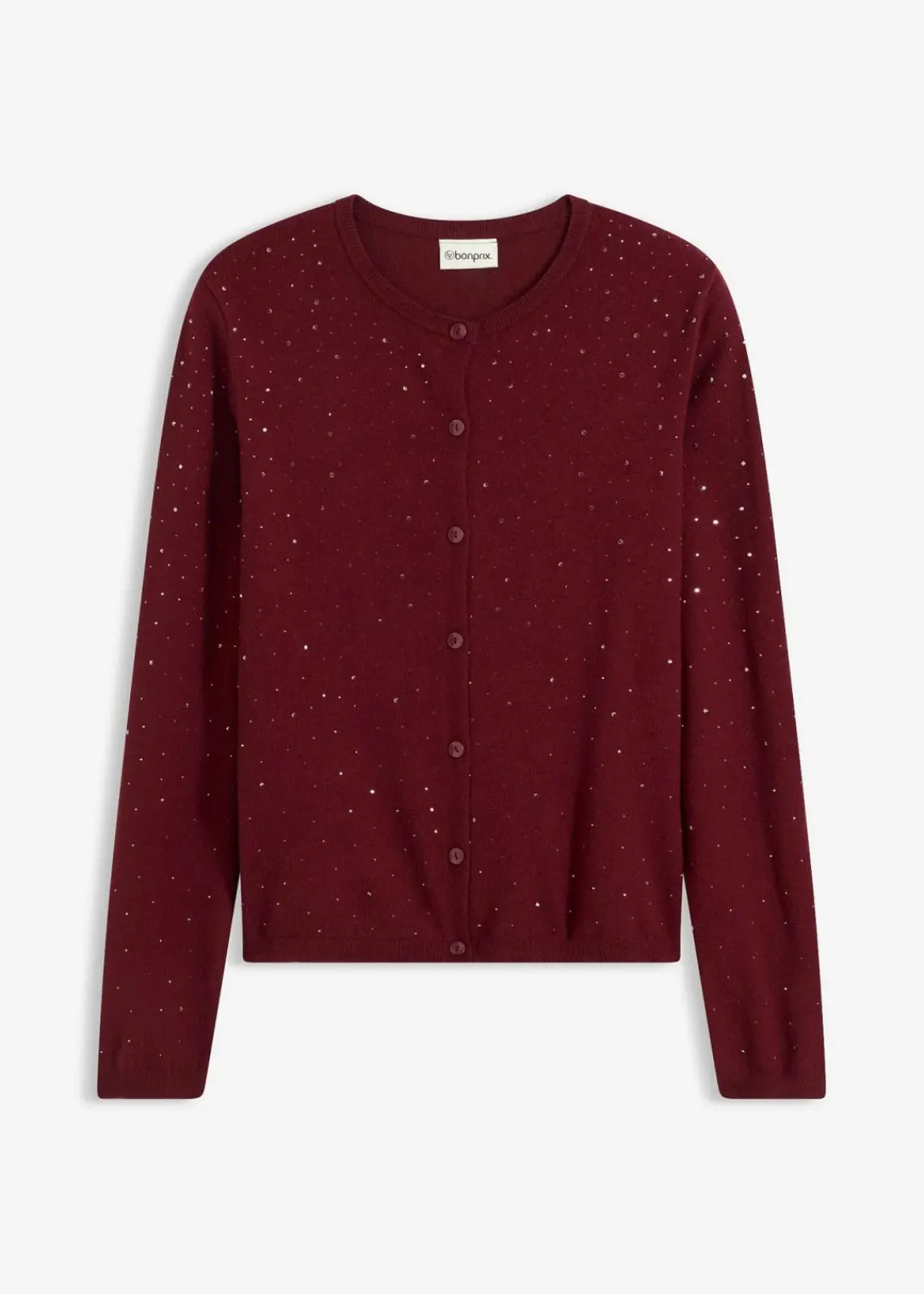 bonprix Bekleidung·Umstandsmode|Strickmode^Strickjacke mit Glitzersteinchen ahornrot
