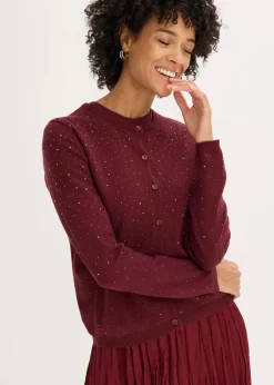 bonprix Bekleidung·Umstandsmode|Strickmode^Strickjacke mit Glitzersteinchen ahornrot