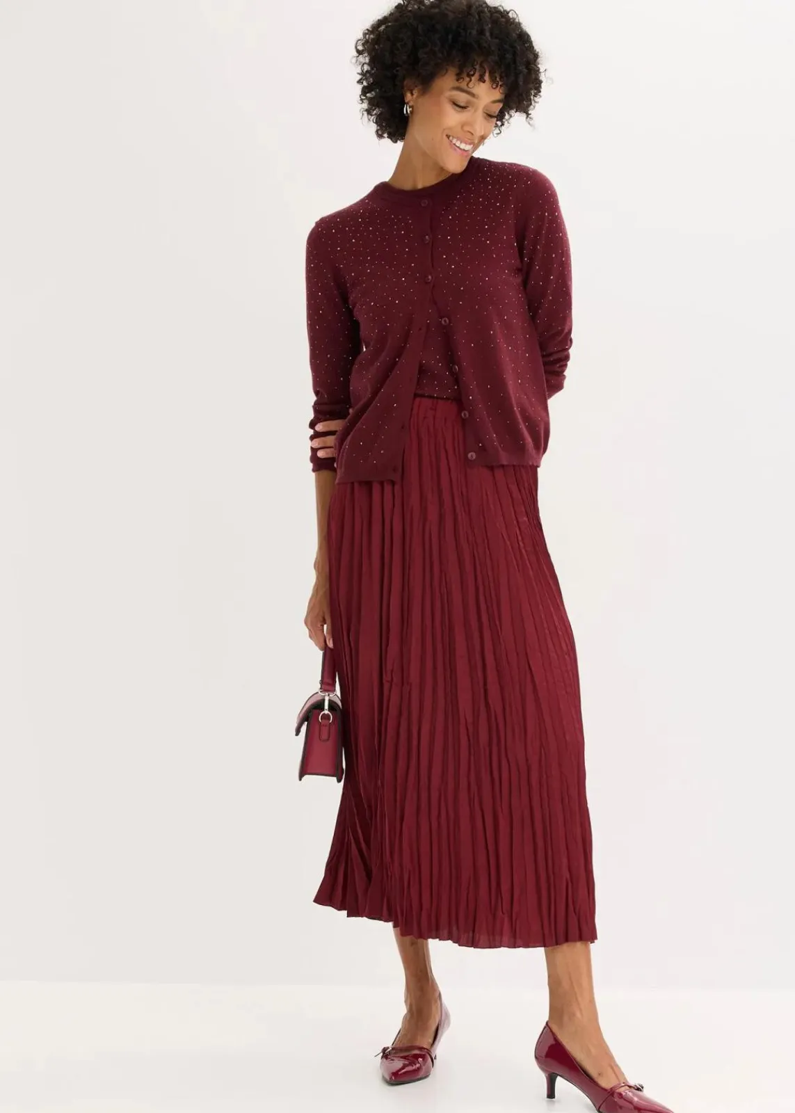 bonprix Bekleidung·Umstandsmode|Strickmode^Strickjacke mit Glitzersteinchen ahornrot