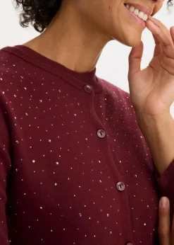 bonprix Bekleidung·Umstandsmode|Strickmode^Strickjacke mit Glitzersteinchen ahornrot