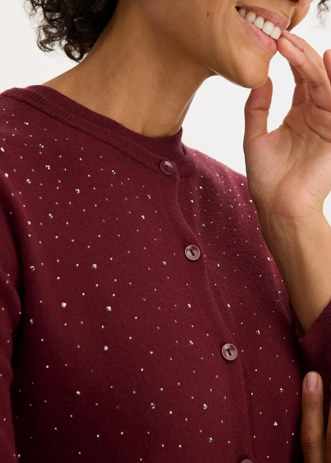 bonprix Bekleidung·Umstandsmode|Strickmode^Strickjacke mit Glitzersteinchen ahornrot