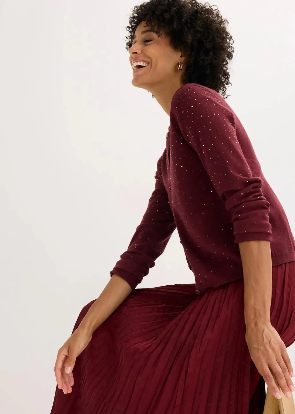 bonprix Bekleidung·Umstandsmode|Strickmode^Strickjacke mit Glitzersteinchen ahornrot