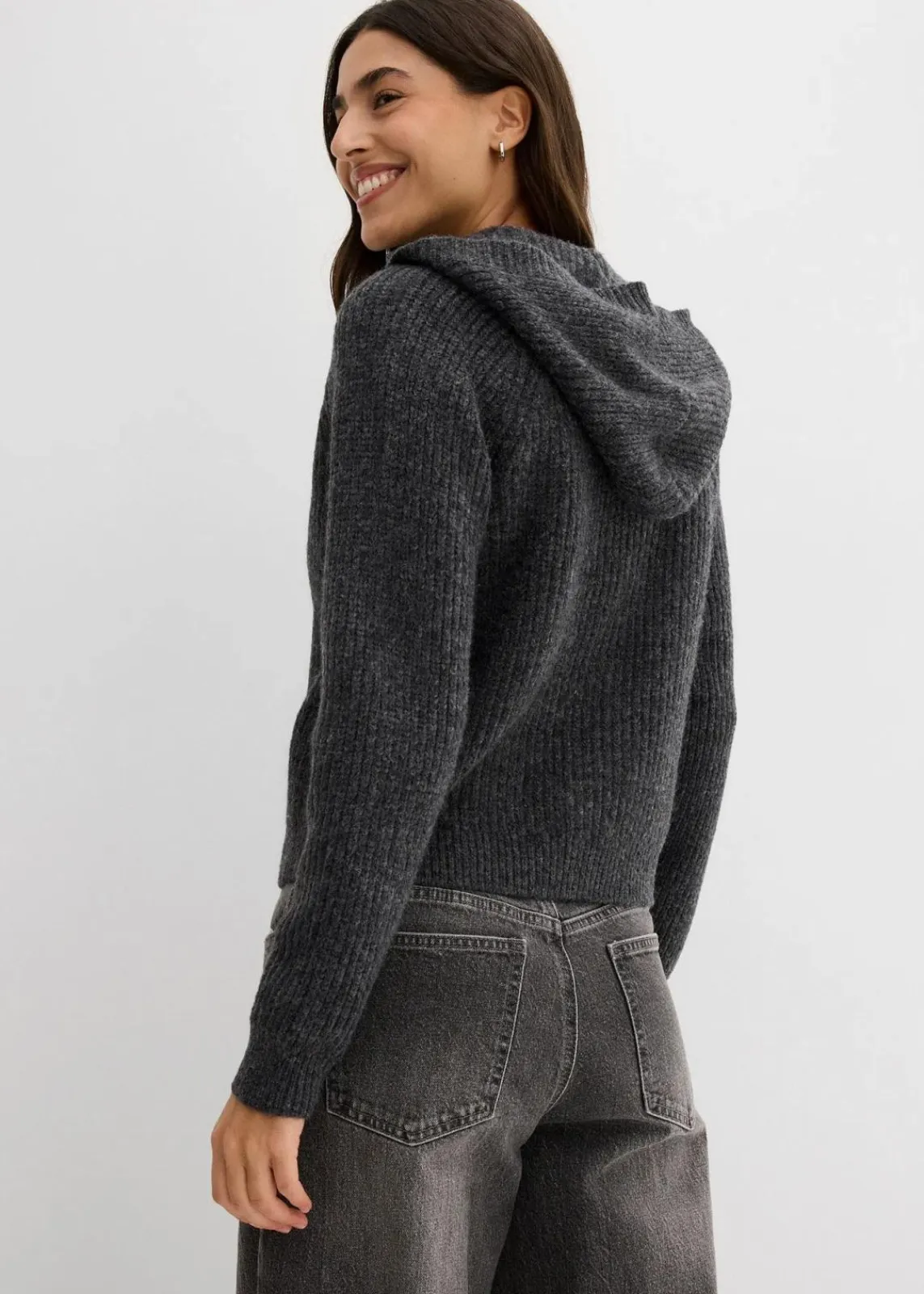 bonprix Pullover & Strickjacken|Strickmode^Strickjacke mit Kapuze anthrazit meliert